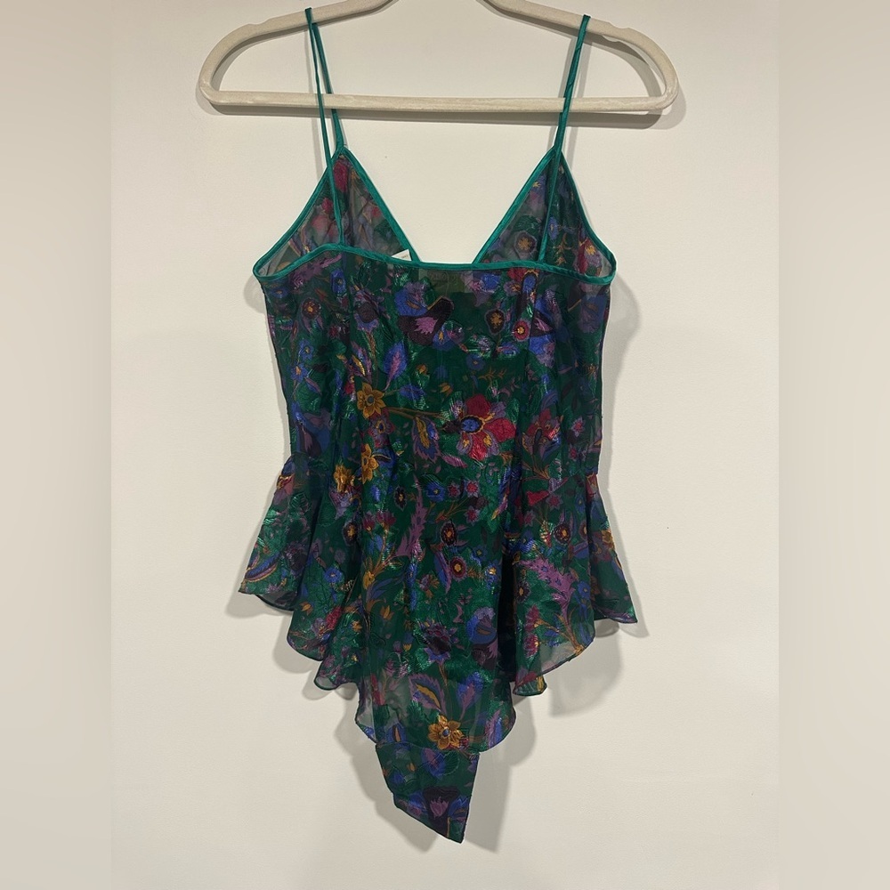 Vintage Gold Label Victoria's Secret Floral Green Lace Teddy Lingerie M - Picture 2 of 4